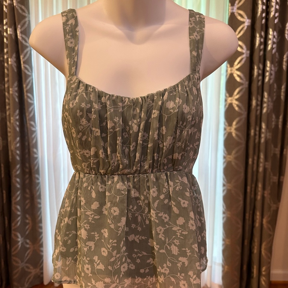 Abercrombie & Fitch Green Smocked Ruffled Tank Top